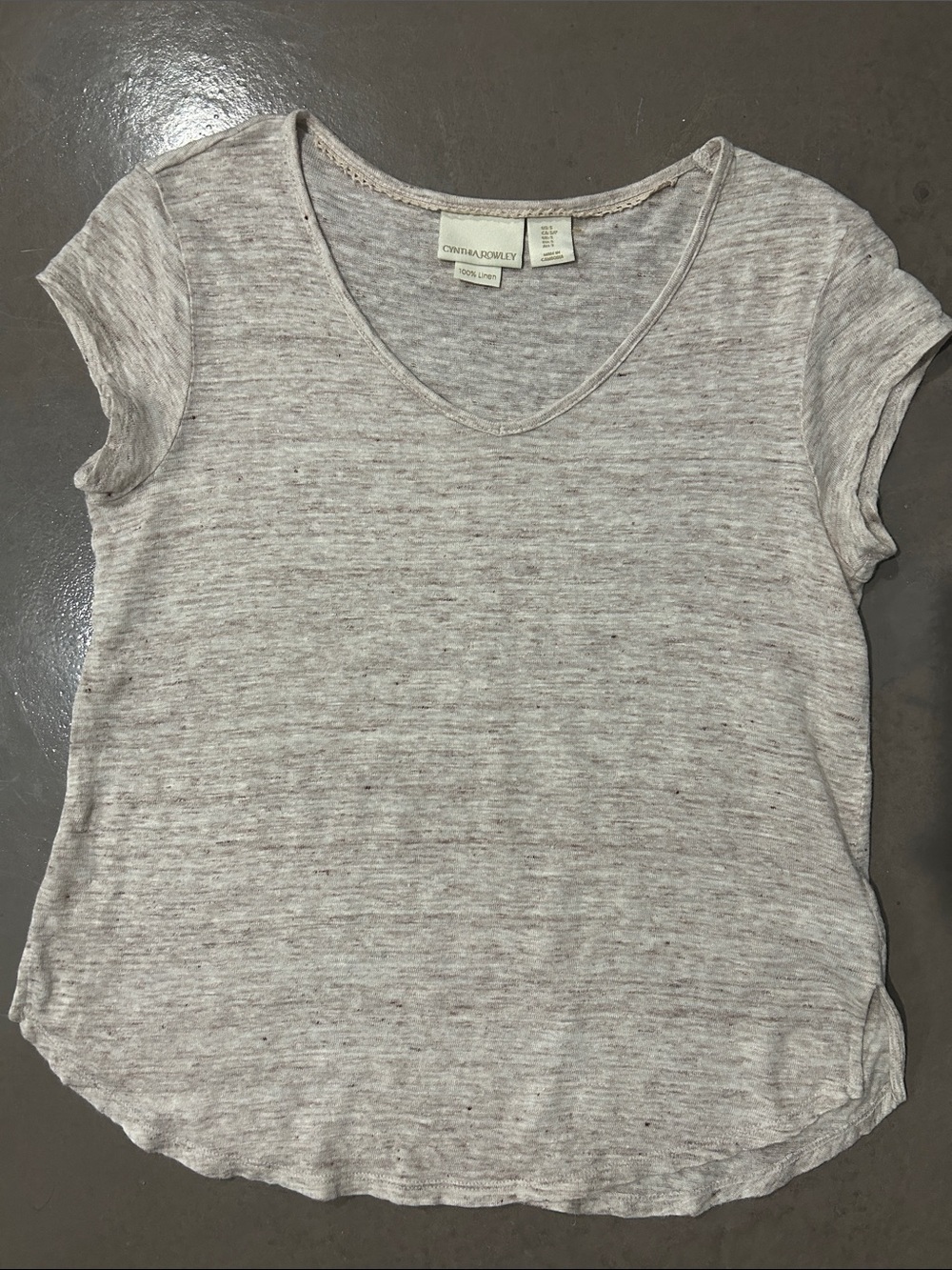 Cynthia Rowley Short Sleeve Tee in Heather Taupe 100% Linen